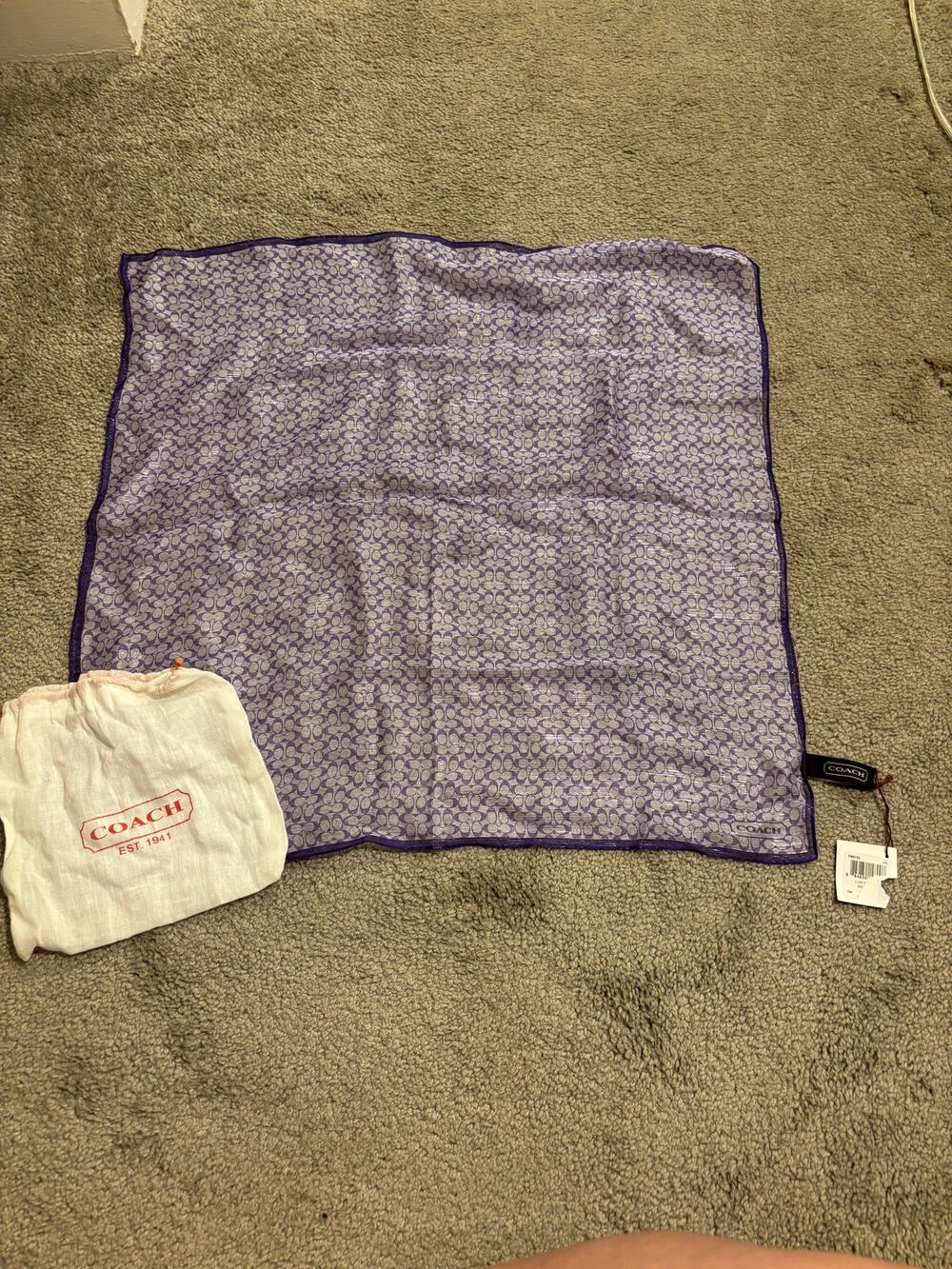 Coach Signature Lurex Silk Scarf Lilac Purple Metallic NWT 20x20
